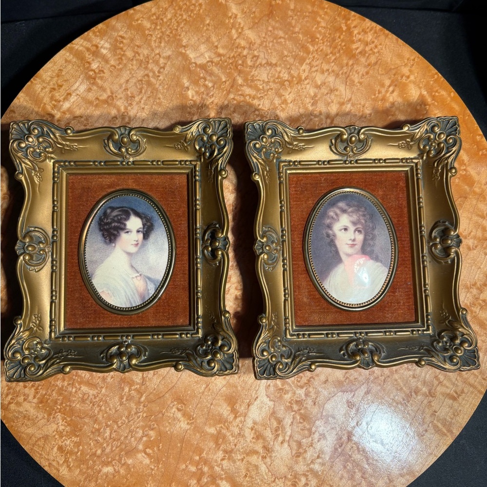 🌟 STUNNING Pair of Vintage "A Cameo Creation" Ornate Miniature Portraits 🌟